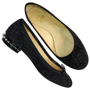 Louboutin Massine Crosta Black Glitter Studded Comete Leather Ballet Flats 36